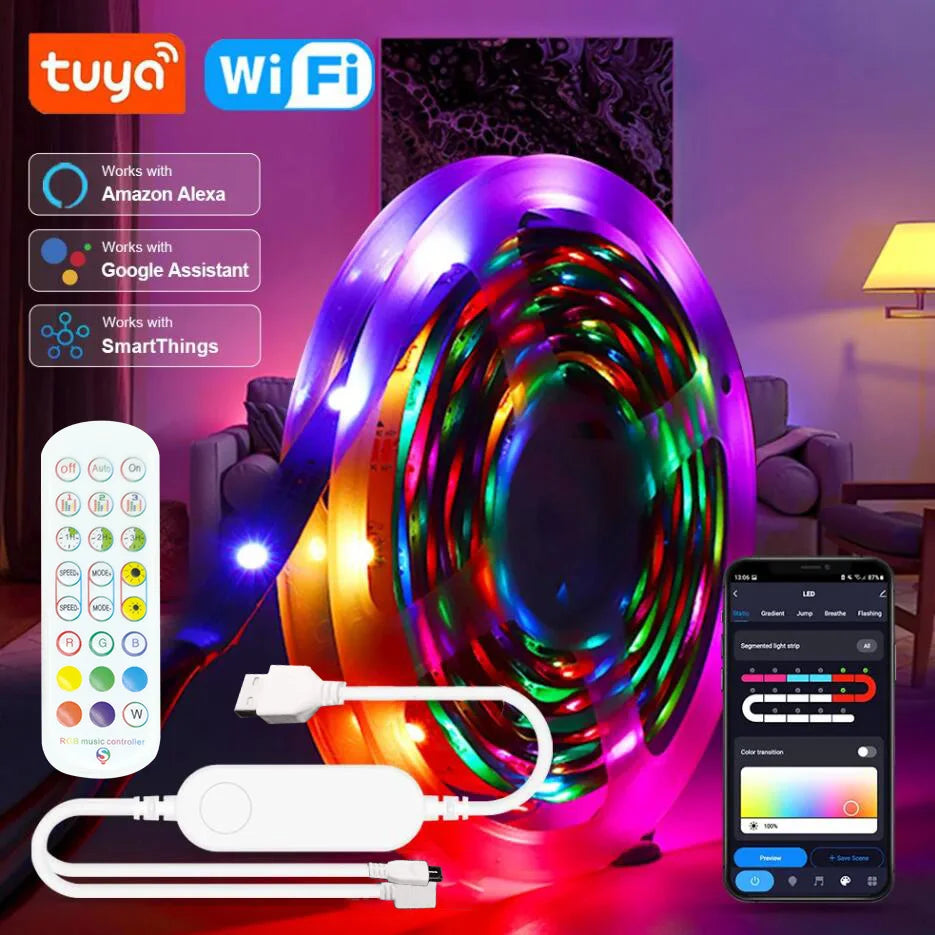 ColorFlex 5050 RGB USB LED Strip Lights with Tuya App Control